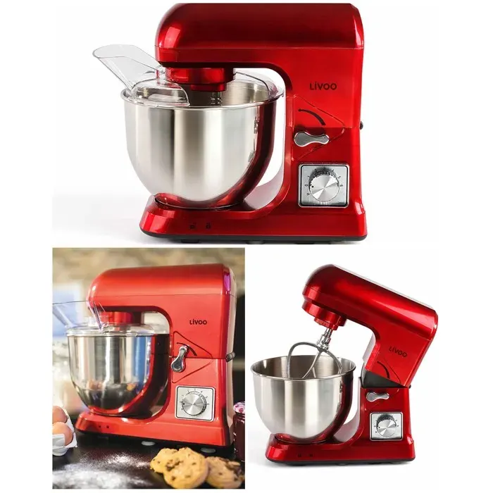 Robot Pâtissier - LIVOO - Rouge - 1000W - Bol inox 5L - 6 vitesses
