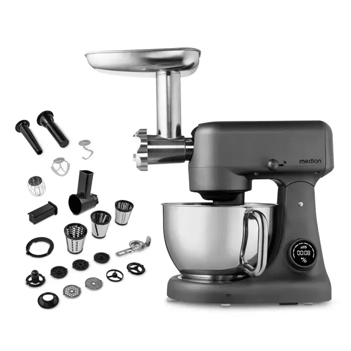 Robot pâtissier - Medion MD12600 - bol 47 L - moteur à courant continu silencieux 800 W - titane