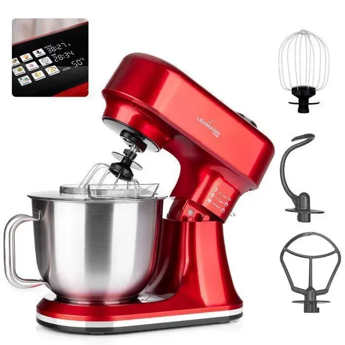 Robot pâtissier multifonction - LEHMANN - Aristo - 1500 W - Bol 5 L - Balance intégrée — coloris Rouge