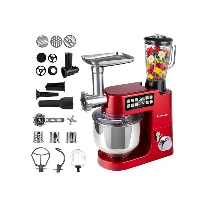 Robot pâtissier multifonction - LEHMANN - Teyles - 2100W - 8L - Bol chauffant & balance intégrée — coloris Rouge