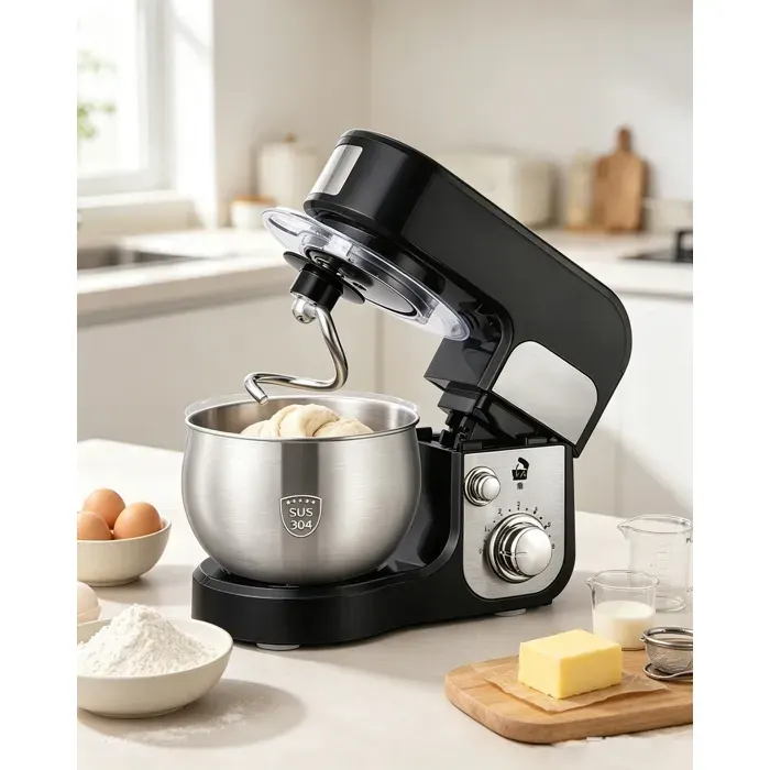 Robot pâtissier multifonctionnel - 700 watts - comprend un bol de 3 litres une palette de mélange un fouet une spatule etc — coloris Noir