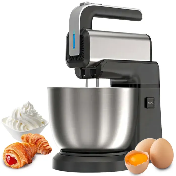 Robot Pâtissier Multifonctions 300 W 5 Vitesses Réglables Bol en acier Inoxydable de 35 L avec Fouet Crochet Pétrisseur Noir