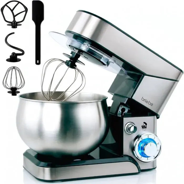 Robot Pâtissier ProfessionnelBoulangerie 1800W Max Cuisine Ménager Multifonction Mouvement OrbitalFouetBol 5 L6 Vitesses+Fonct