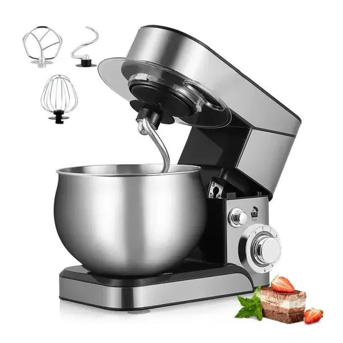 Robot Patissier-Robot Cuisine-Pétrin Multifonction avec Bol 5L Robot Pâtissier Argent avec Fouet Batteur Crochet
