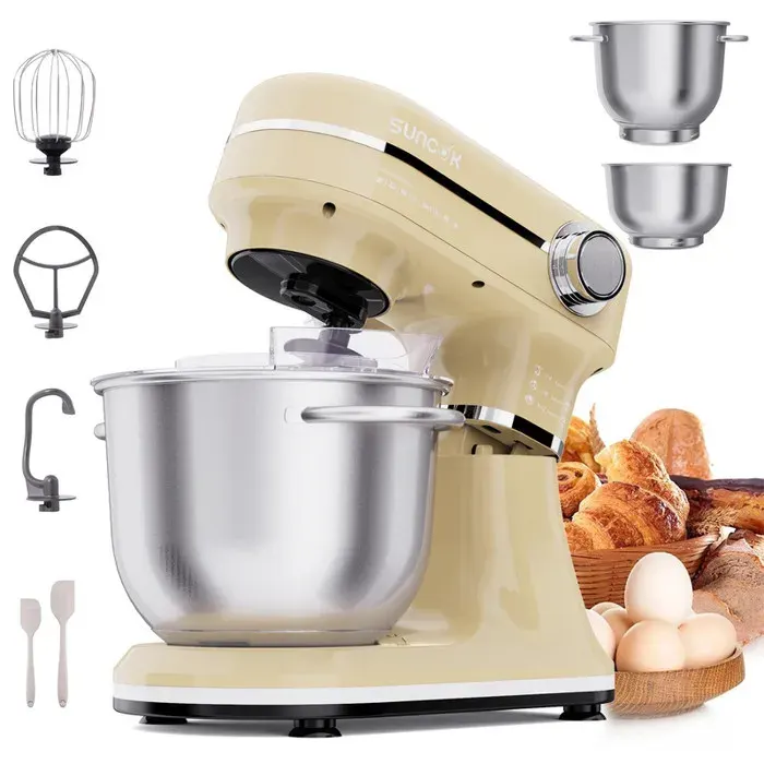 Robot Pâtissier SUNCOK Robot Culinaire Multifonction avec Bol Inoxydable，blanc