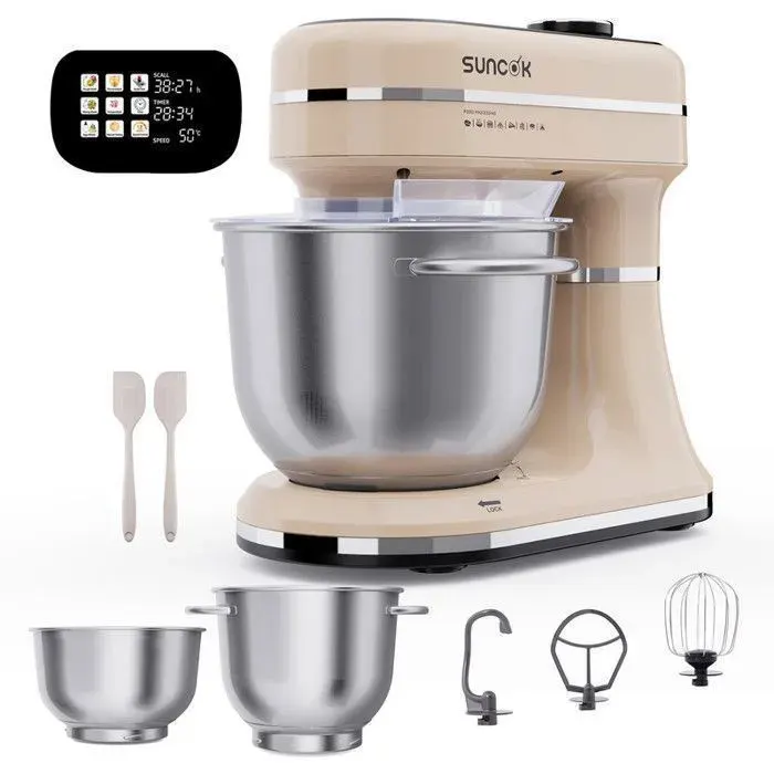 Robot Pâtissier SUNCOK Robot Culinaire Multifonction avec Bol Inoxydable White