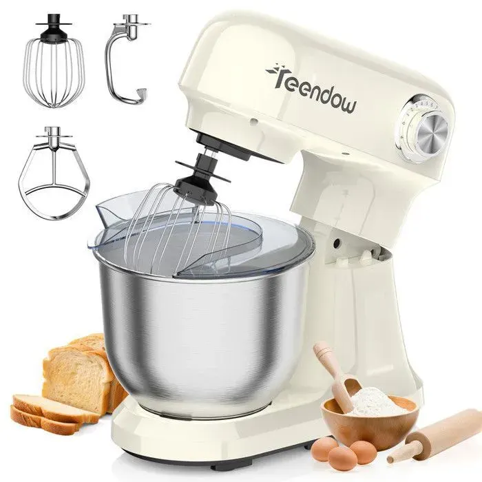 Robot pâtissier - TEENDOW - 1500 W/47 L - 12 vitesses + Pulse - Moteur en cuivre pur - Blanc cassé