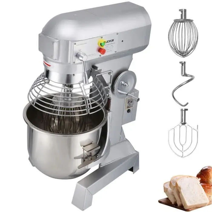 Robot Pâtissier -VEVOR-30L-1100W -3 Vitesses - Socle à en Acier Inox -avec Tige de Mélangeur de ProtectionBatteur FouetCrochet