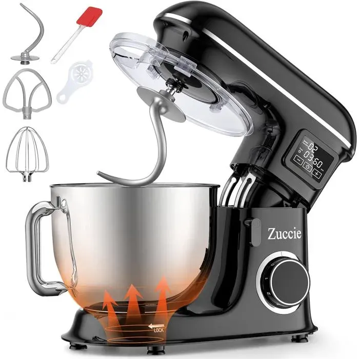 Robot Pâtissier - ZUCCIE - 1500W 8L - Écran LCD - 6 vitesses - Bol inox