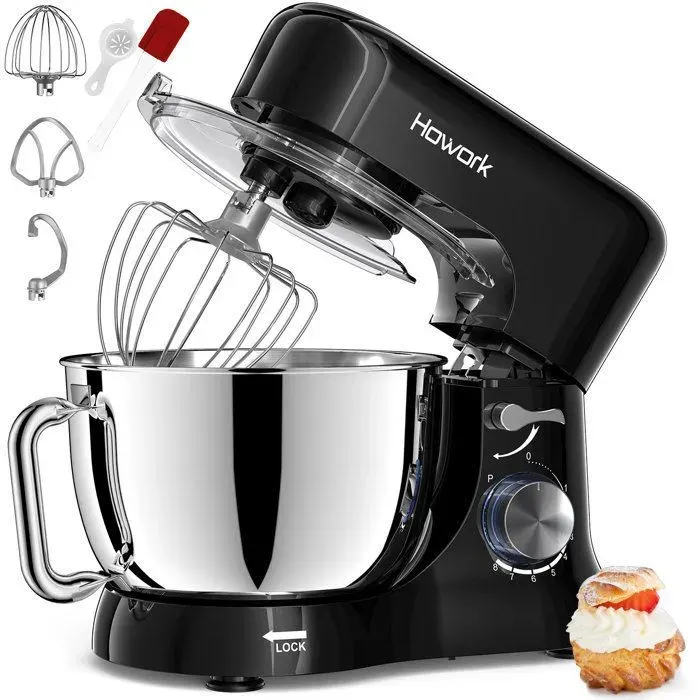 Robot Patissier1000W 5L Robot Pâtissier de cuisine avec FouetBatteurCrochetBol dAcier Inoxydable8+P Vitesses Robot Pétrin