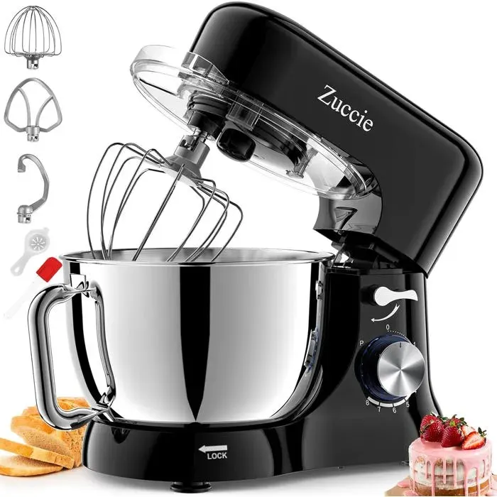 Robot Patissier5 L Robot Pâtissier1000W Robot Cuisine Avec FouetBatteurCrochetBol DAcier Inoxydable Et Pare-Éclaboussures8+