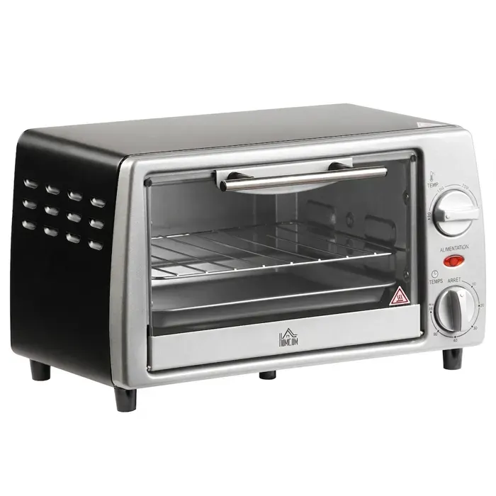 ROLIPO Mini-four électrique 10L 750W thermostat réglable + minuterie grille et plaque inclus argent noir 365 x 26 x 22 cm