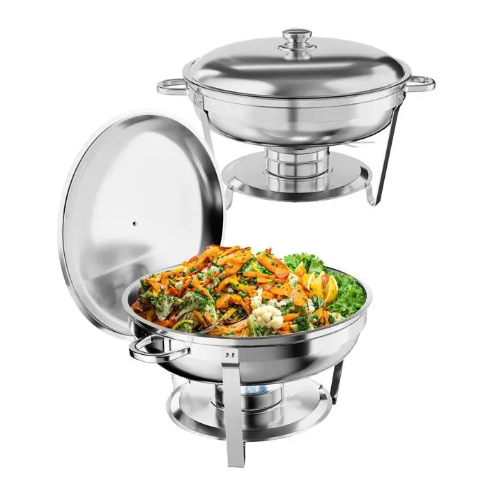 Ronds Réchaud à Buffet Ensemble de Chauffe Plats Buffet 5L Un Service de 2 Pièces Buffets Chauffants Fêtes Mariages Dîners Noël