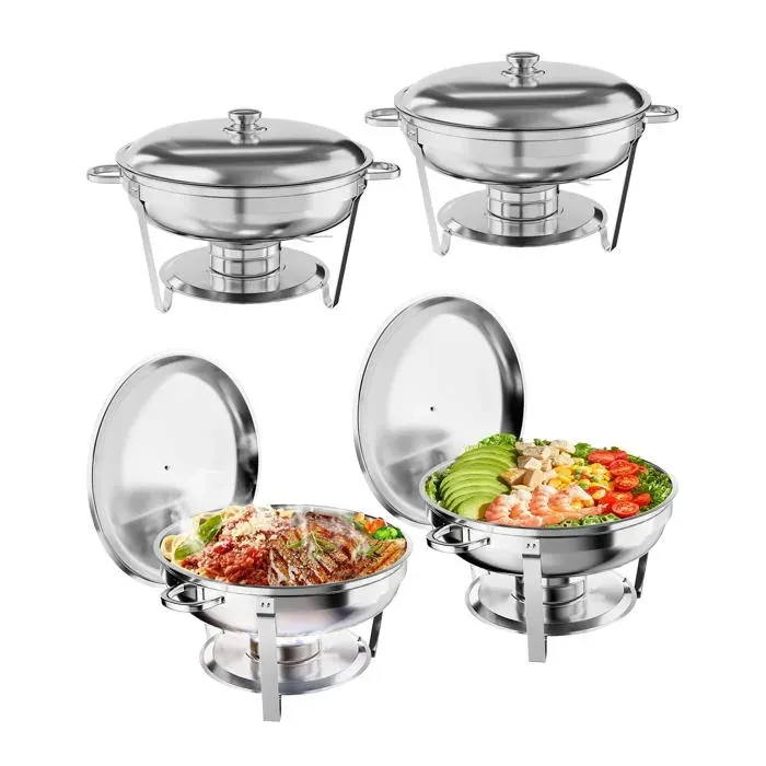 Ronds Réchaud à Buffet Ensemble de Chauffe Plats Buffet 5L Un Service de 4 Pièces Buffets Chauffants Fêtes Mariages Dîners Noël