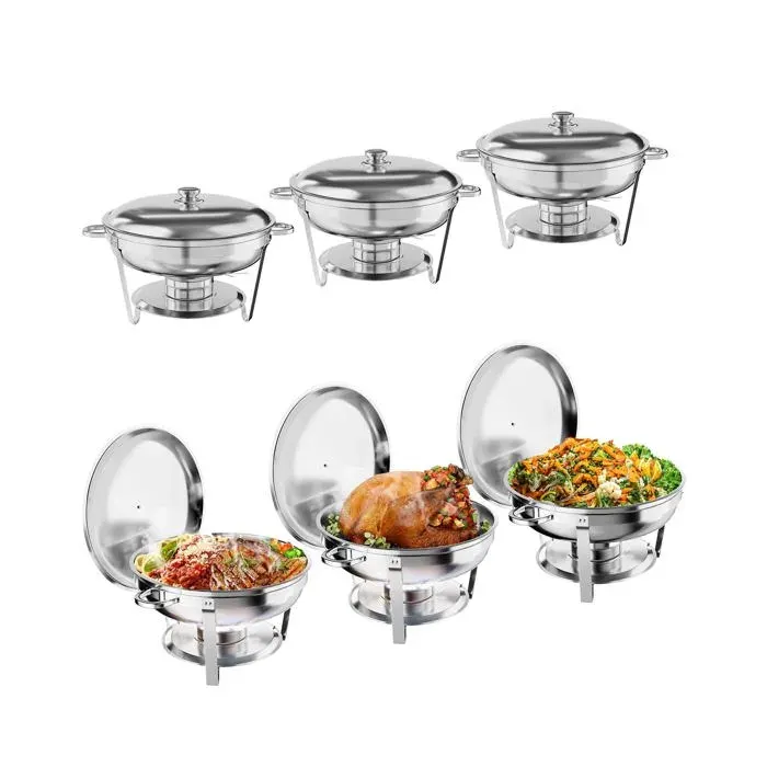 Ronds Réchaud à Buffet Ensemble de Chauffe Plats Buffet 5L Un Service de 6 Pièces Buffets Chauffants Fêtes Mariages Dîners Noël