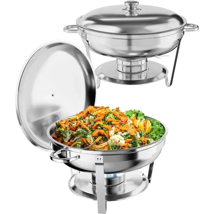 Ronds Réchaud à BuffetEnsemble de Chauffe Plats Buffet 5LSet Lot 2 Buffets Chauffants Acier InoxydableFêtes Mariages Dîners Noël