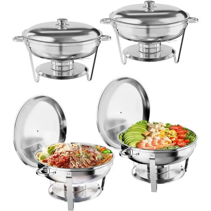 Ronds Réchaud à BuffetEnsemble de Chauffe Plats Buffet 5LSet Lot 4 Buffets Chauffants Acier InoxydableFêtes Mariages Dîners Noël