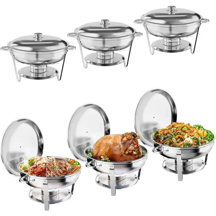 Ronds Réchaud à BuffetEnsemble de Chauffe Plats Buffet 5LSet Lot 6 Buffets Chauffants Acier InoxydableFêtes Mariages Dîners Noël