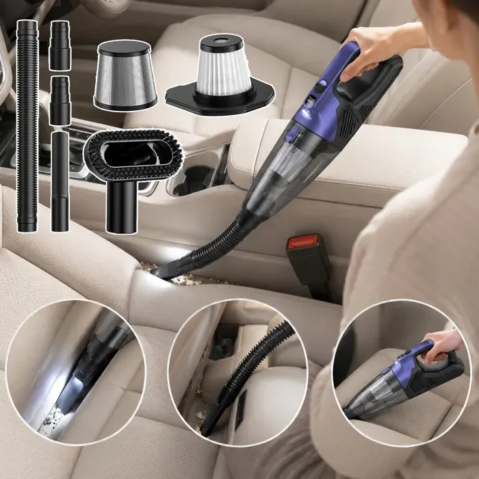 ROSNEK Aspirateur à main sans fil 20000Pa poils animaux mini aspirateur voiture LED HEPA Violet 1 pièce