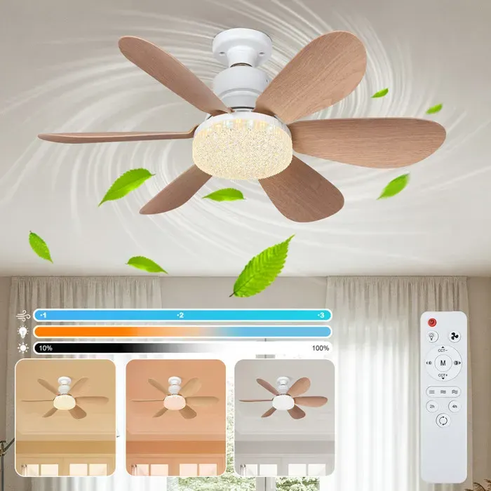 ROSNEK Ventilateur de plafond 52 cm 40W LED dimmable 2000 lm E27 - 3 vitesses télécommande — coloris Blanc