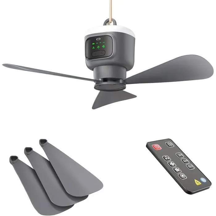 Rosnek Ventilateur de Plafond Portable Camping LED 12000mAh Rechargeable 4 Vitesses