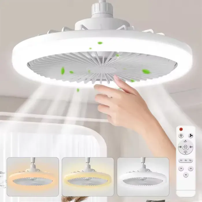 Rotatif 3in1 ventilateur de plafond lumière E27 LED convertisseur Base télécommande intelligente chambre ventilateurs lampe[MM288]