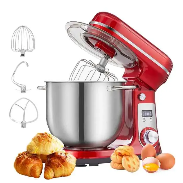 Rouge Robot pâtissier multifonction 6L 1200W avec bol inox pétrin batteur et fouet pour préparation maison