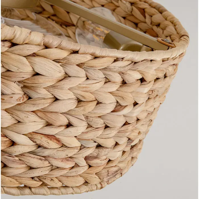 ROVRYN Plafonnier ventilateur encastrable 50 cm en rotin coloris cuivre 4 douilles E27 contrôle App + télécommande