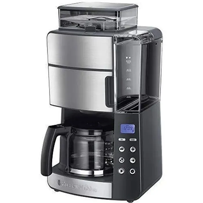 Russell Hobbs Machine à Café Cafetière Filtre Semi Automatique 1000W Moulin à Grains Intégré Programmable - 25610-56 Grind and