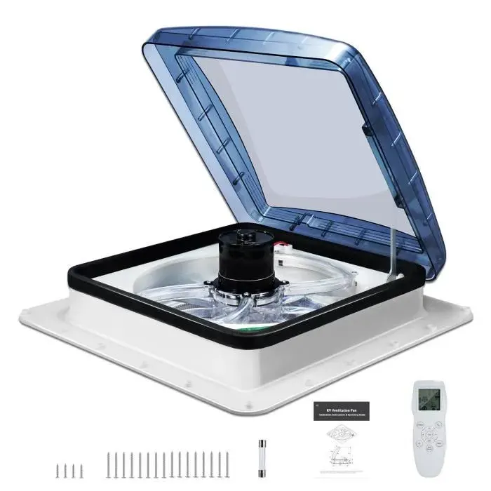 RV Roof Ventilation Fan with Rain Sensor Reversible Exhaust Fan with Remote Control 12V Ultra-Low Noise Temperature Monitoring.
