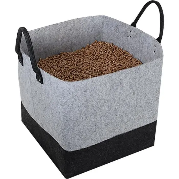 Sac à granulés en feutrine - EDA - Jura Montania - 60 L - Capacité 45 kg - 40 x 40 x H. 40 cm - Gris Béton / Gris Anthracite