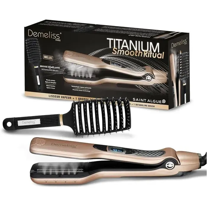 Saint Algue Coffret Lisseur Vapeur Titanium Smooth Ritual - Comprend Une Démêlante Ventilée - Lis Haute Perfo Ce Hy Atation[LL14]