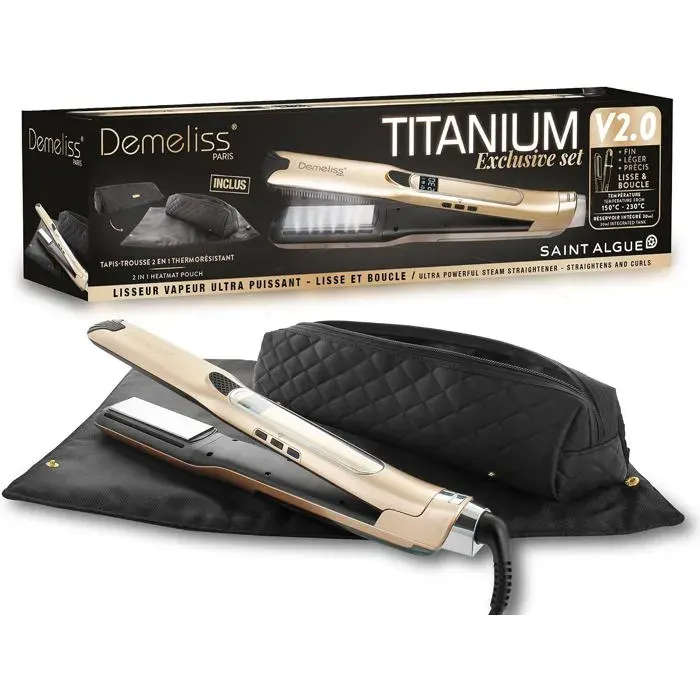 Saint Algue Coffret Lisseur Vapeur Titanium V2.0 Exlusive Set - Comprend Un Tapis-Trousse 2 En 1 - Lis Haute Perfo Ce Hy At[LL129]