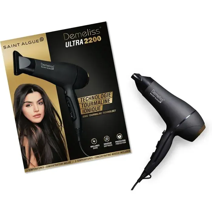 Saint Algue Sèche Cheveux ULTRA 2200W - 2 Vitesses3 Températures - Technologie Tourmaline - Concentrateur Inclus - Cheveux
