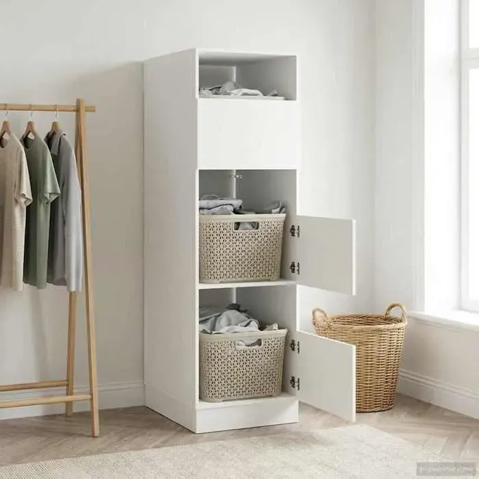 SALALIS - Armoire à Laver avec stockage Blanc Bois dingénierie
