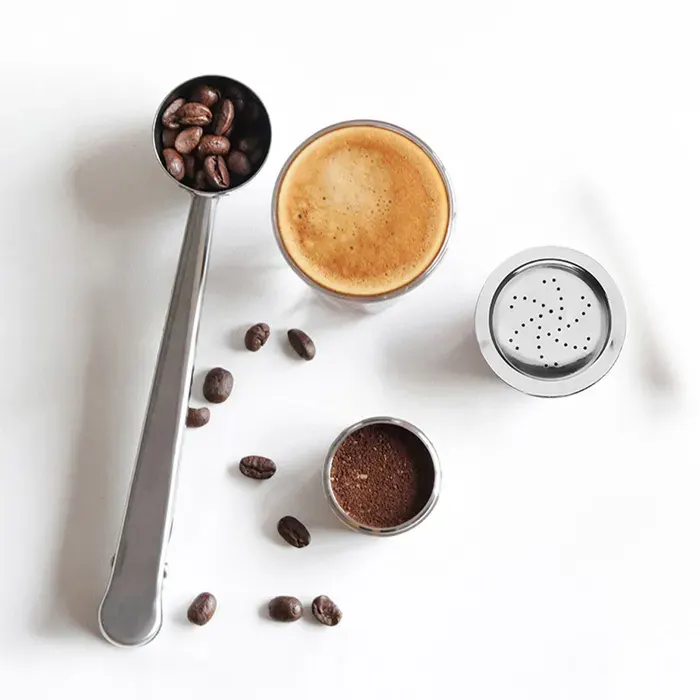 SALALIS Capsule de café réutilisable Capsules de café rechargeables en acier inoxydable avec electromenager cafetiere Argent