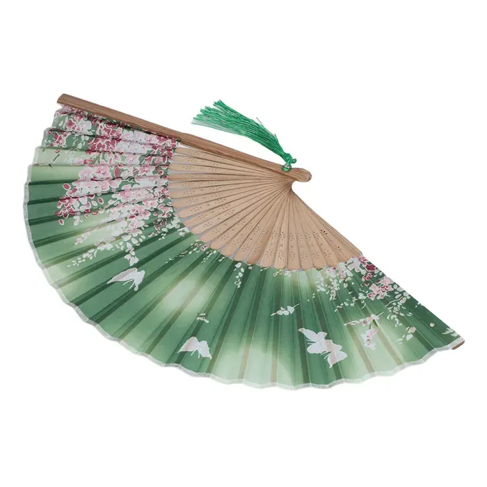 SALALIS Ventilateur pliant Éventail pliant vert 2 pièces motif Unique Style élégant outil de refroidissement bricolage outil