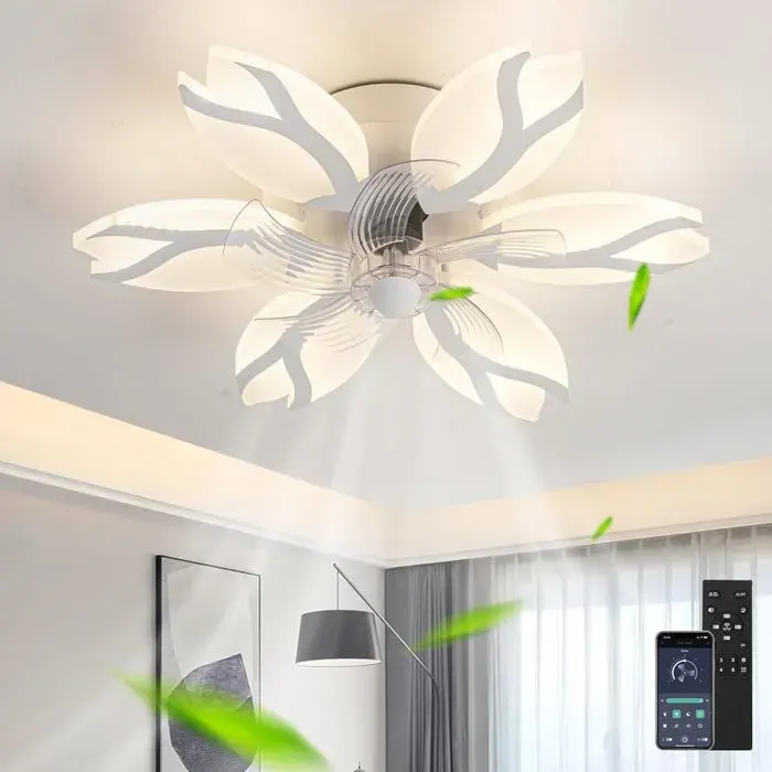 Salon Ventilateur Plafond Avec Lumiere Dimmable Suspension Luminaire 6 Vitesses Réversible Smart Lustre Ventilateur De Plafond