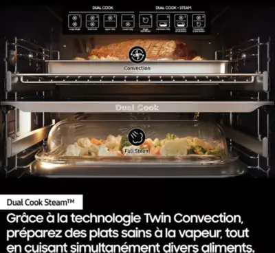 Samsung - Four Encastrable Nv7b6799aak - Double Cavité - Pyrolyse - Vapeur - Porte Froide - Rails Télescopiques — vue 9