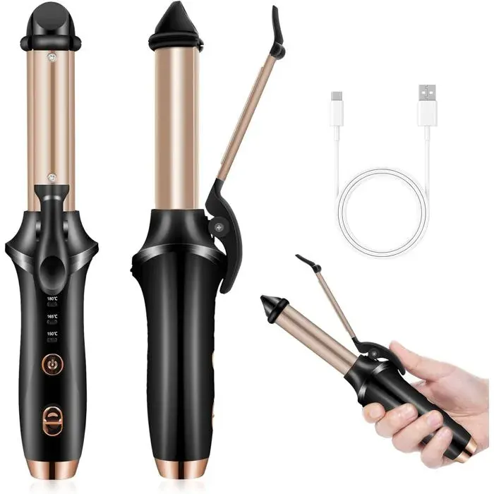 SANYU Fer à Friser sans Fil 2-en-1 25mm Lisseur et Boucleur Rechargeable Portable pour Voyage et Cheveux Courts (Noir)