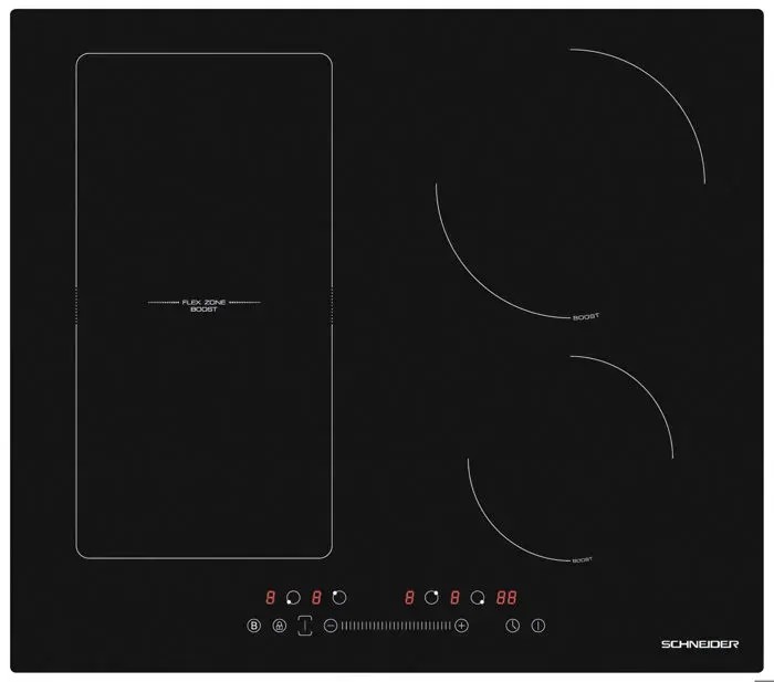SCHNEIDER - SCTI6041N31 - Table de cuisson induction 60cm - 4 zones dont 1 flexible - Minuterie - Commande par slider