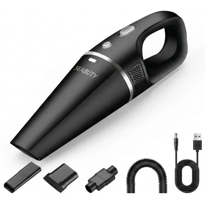 SEABUTY Aspirateur à Main sans Fil 20000Pa 120 W Aspirateur Voiture Puissant Silencieux USB Rechargeable Batterie 2×2000mAh