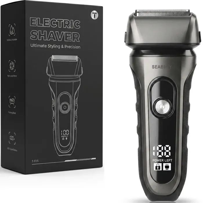 SEABUTY Rasoir Électrique Homme - 3 Lames Flexibles - Avec Tondeuse De Précision - IPX7 Étanche pour Rasage Sec et Humide