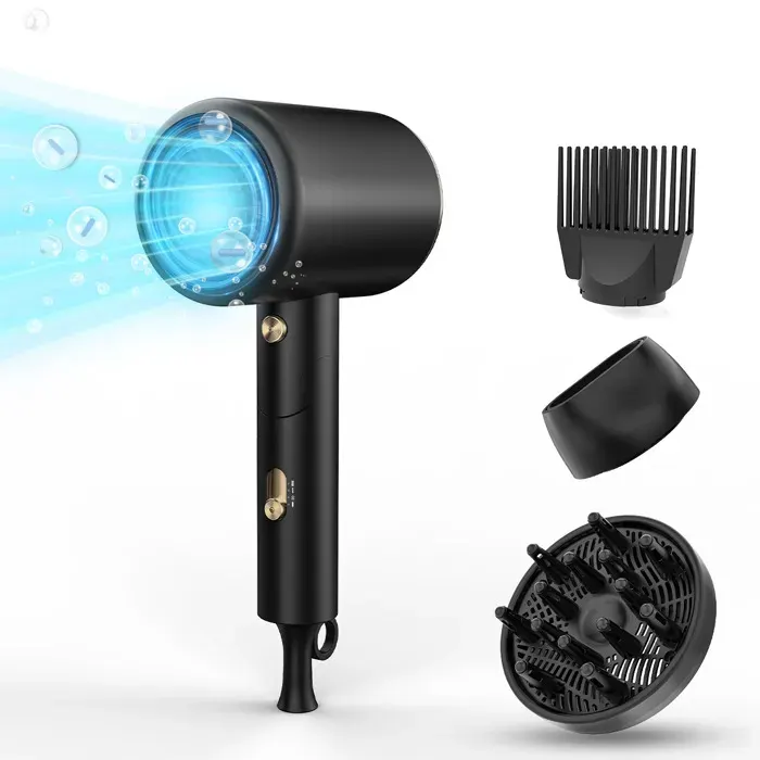 Sèche-cheveux 1 800 W 3 réglages de température ions négatifs pliable conception ergonomique portable noir