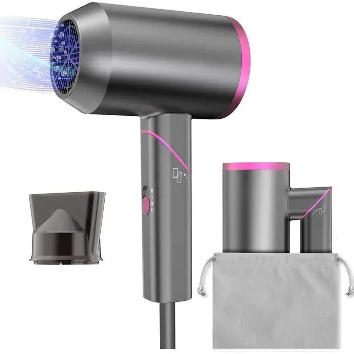 Sèche Cheveux 1800W Puissant Ionique Pliable Séchage rapide bouton 3 températures 2 vitesses concentreur diffuseur