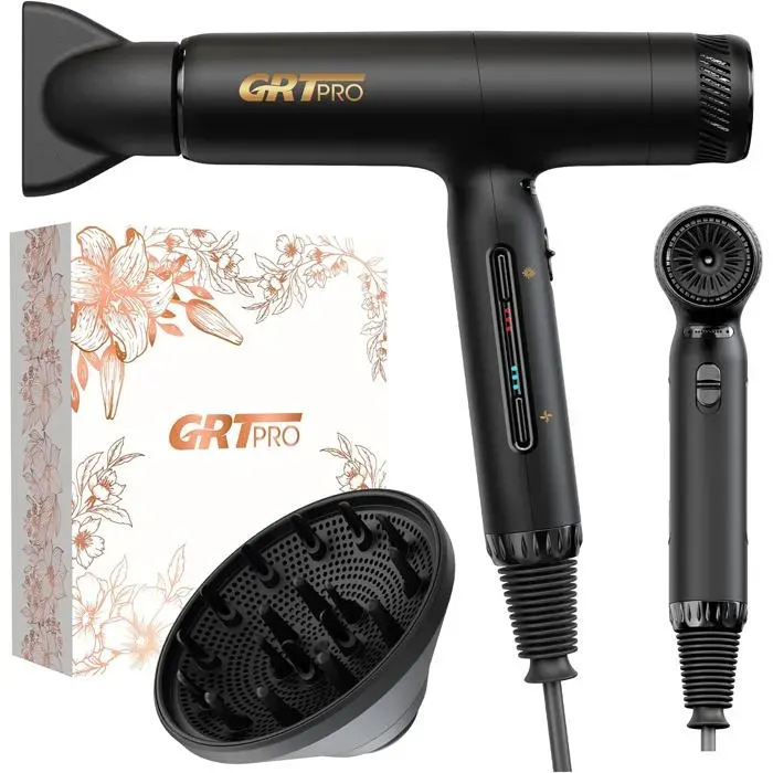 Sèche-Cheveux 2200W 200 Millions d’Ions 100 000 Tr/Min 320g Léger 4 Températures 3 Vitesses Usage Familial