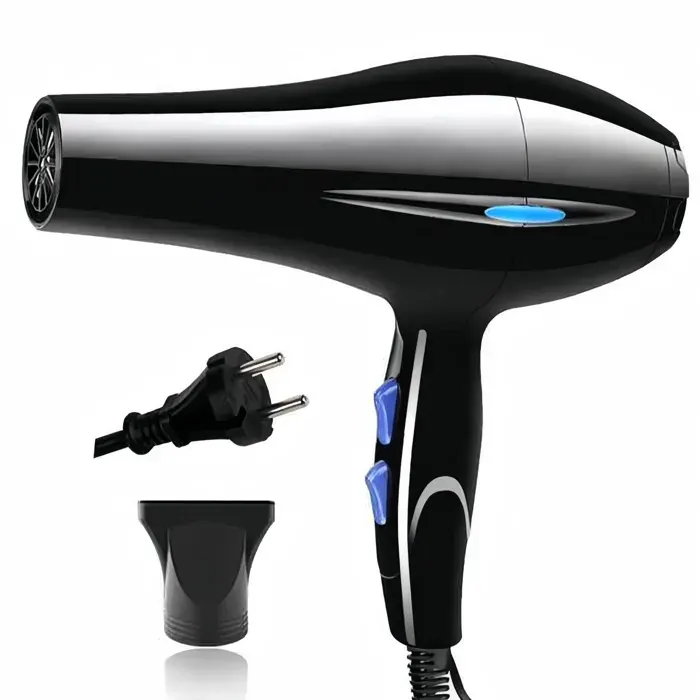 Sèche-cheveux 24.5x28x4.5cm noir séchage rapide haute puissance mode double air froid chaud multifonctionnel soins capillaires