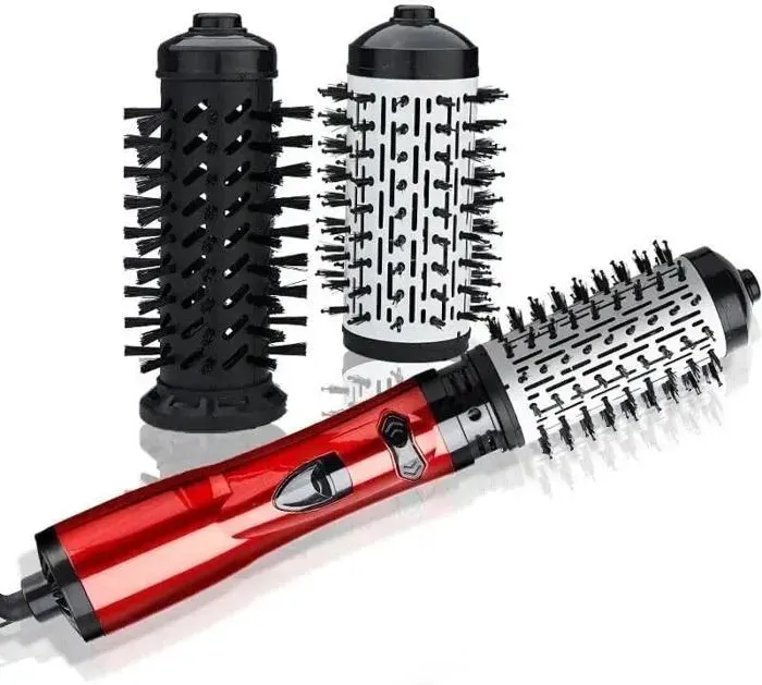Sèche-cheveux 3-en-1 à air chaud et rotatif brosse sèche-cheveux multitudet rotative à 360° pour cheveux secs bouclés lissés