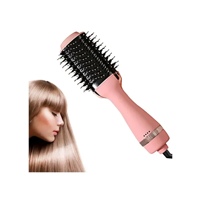Sèche-cheveux air chaud 4-en-1 lisseur boucleur coiffeur pour tous types de cheveux lisse sans frisottis rose clair