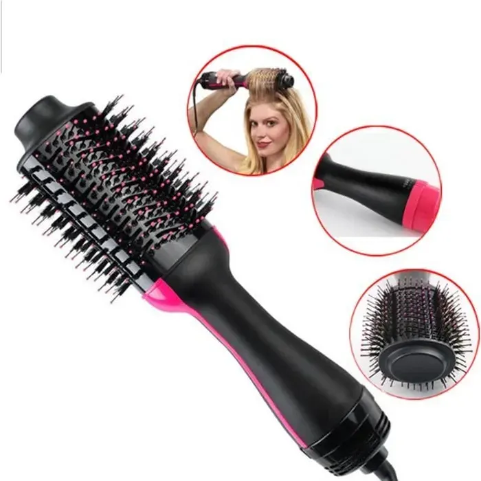 Sèche Cheveux Brosse - Salon - Air Chaud - 1000W - Noir/Rose - Ioniseur dair